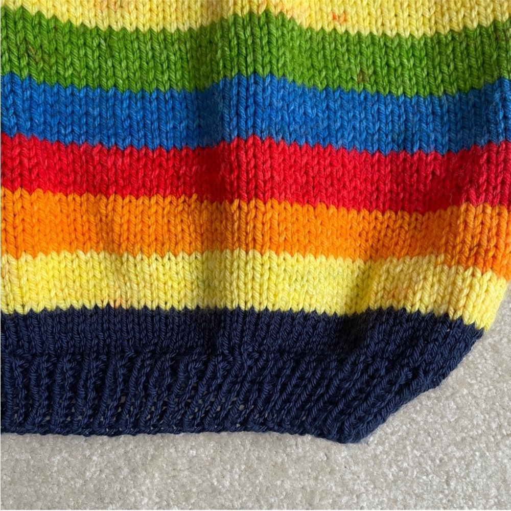 Hand Knit Sweater Vest Large Rainbow Sleeveless Colorful Boxy Teacher Boxy - Picture 3 of 10